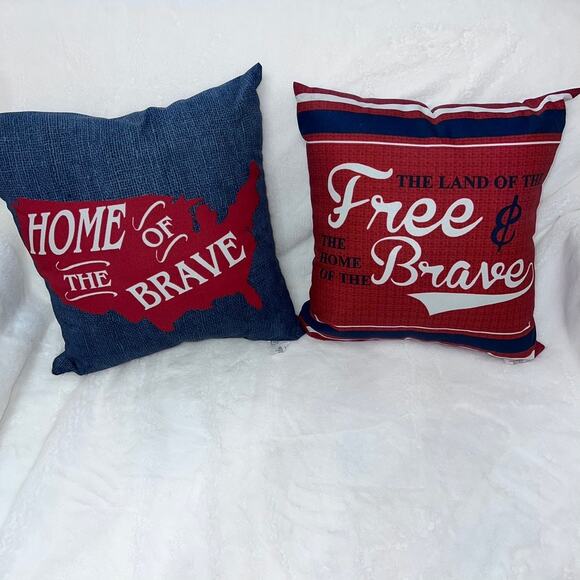 Mainstays Patriotic Throw Pillow Set "Home of the Brave" "Land of the Free" - Picture 1 of 5